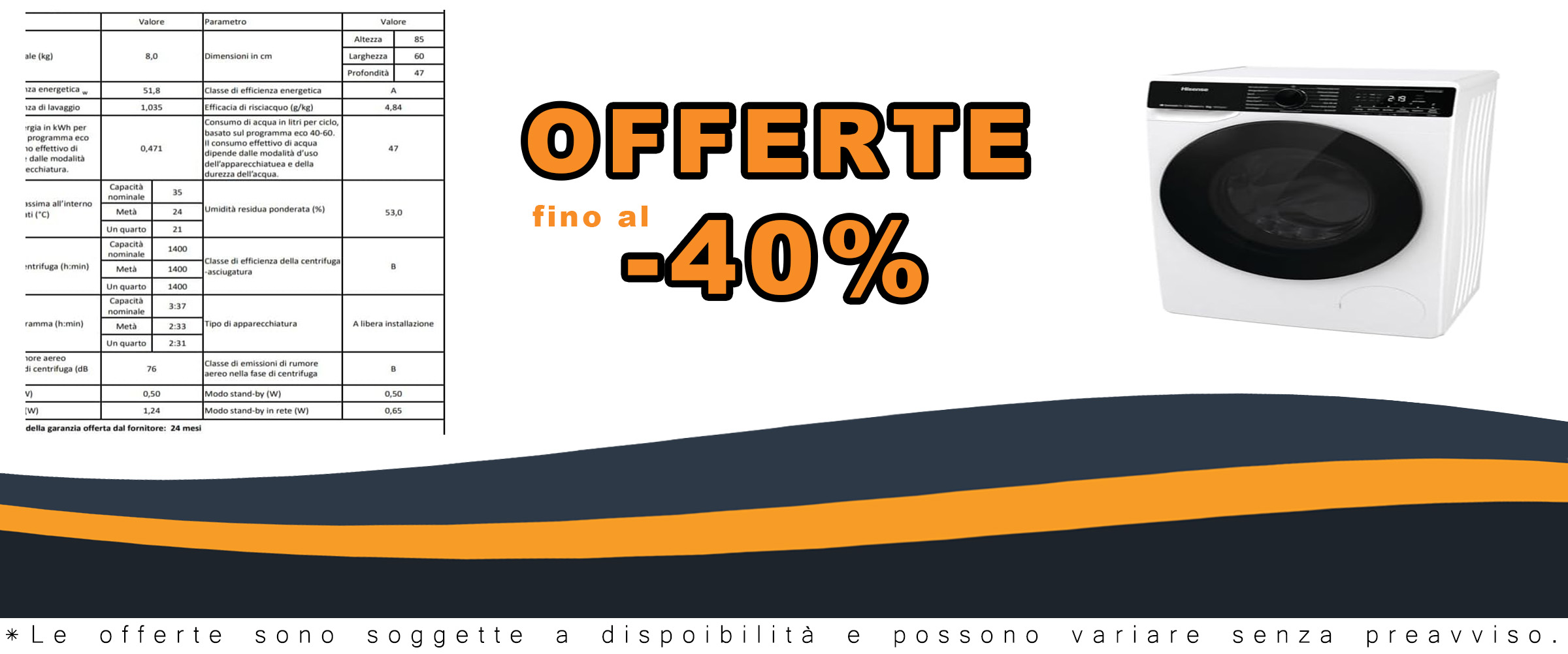 Lavatrice Hisense WF5V843BWSIT Slim a carica frontale, capacità 8 kg, con display LED e programma rapido