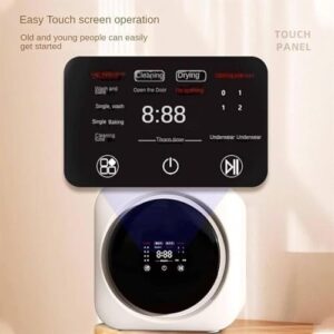 Mini lavatrice compatta per biancheria intima e calzini, ideale per piccoli carichi e spazi ristretti, con centrifuga automatica.