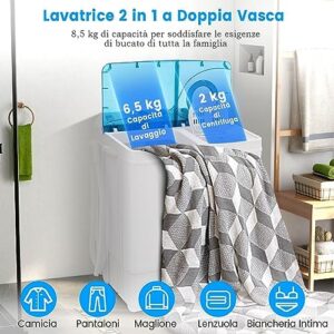 GYMAX Lavatrice a 2 Vasche, modello compatto e versatile, ideale per appartamenti e campeggio