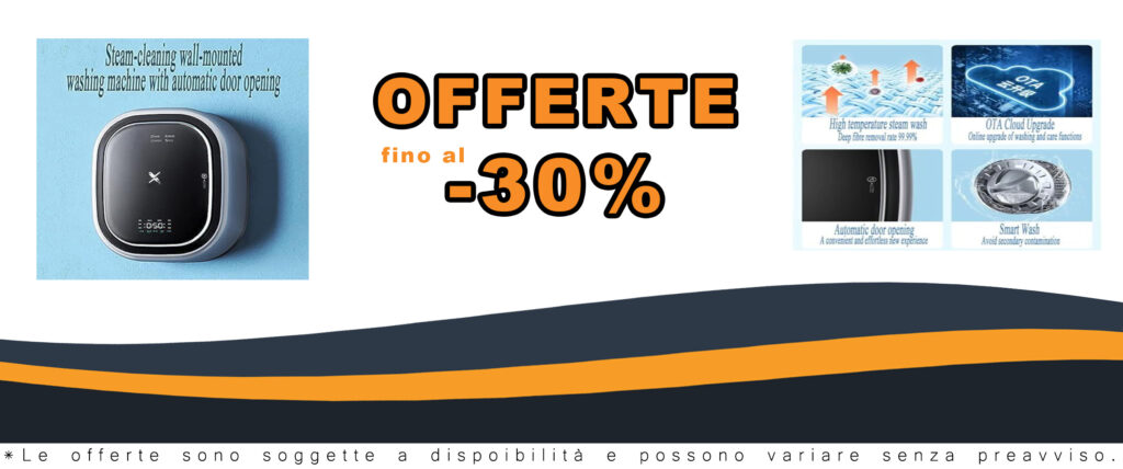 Lavatrice compatta da 3Kg con vasca in acciaio inox, lavaggio ad alta temperatura e installazione a parete.