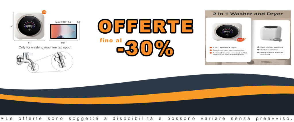 Mini lavatrice e asciugatrice compatta sospesa a parete, ideale per hotel, camper e appartamenti.