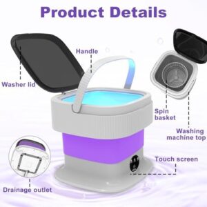 Mini lavatrice portatile pieghevole da 12L, compatta e ideale per lavanderia da viaggio, colore viola