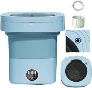 Mini lavatrice pieghevole portatile blu per campeggio e piccoli spazi