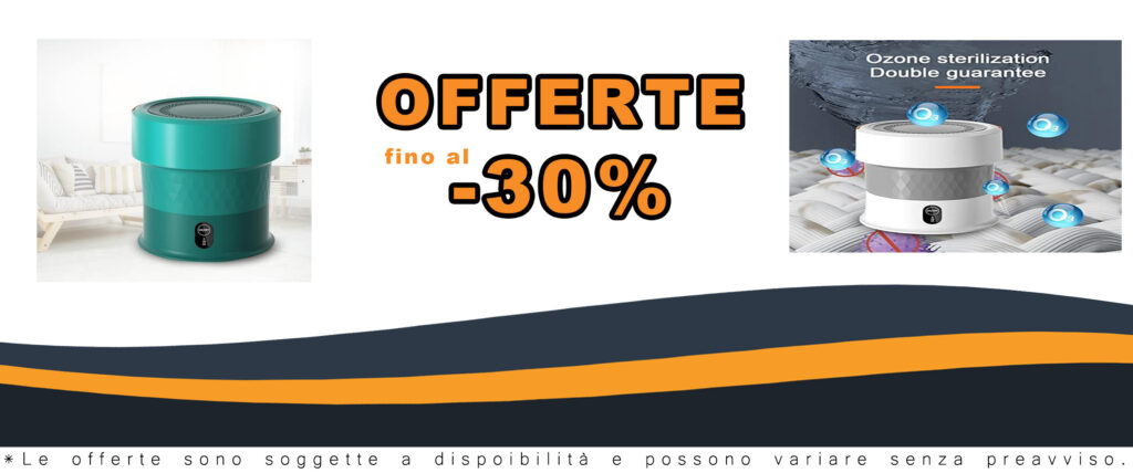 Mini lavatrice pieghevole compatta da 13 litri, con centrifuga e funzione ozono, ideale per spazi ridotti e igienizzazione capi.