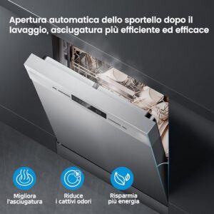 Lavastoviglie Midea MFD60S200X.1-IT Inox con 14 coperti, 8 programmi e display LED