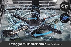Lavastoviglie LG QuadWash DB475TXS da incasso con 4 bracci irroratori, vapore, Wi-Fi e apertura automatica