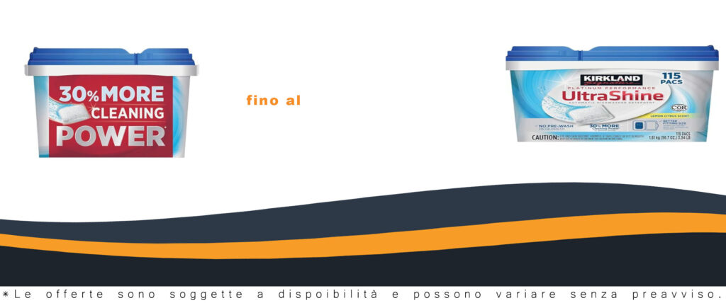 Detersivo per lavastoviglie Kirrk-l-and Signature UltraShine con pacs al limone agrumato, 115 pezzi