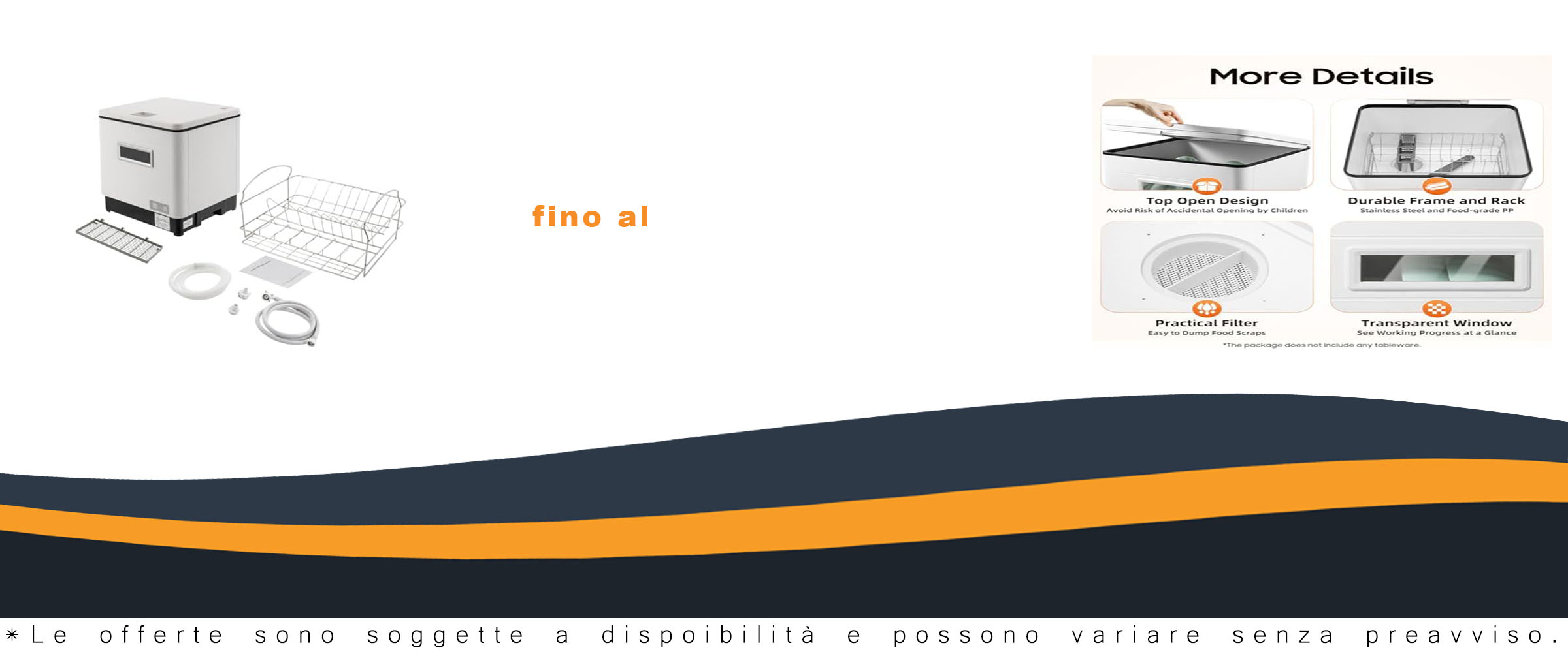 Lavastoviglie da tavolo 1500W, ideale per piccole cucine, appartamenti e uffici, con funzione di asciugatura mini.