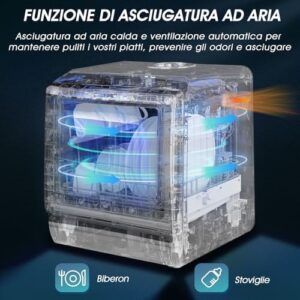 AIRMSEN Mini Lavastoviglie da Tavolo con display LED, perfetta per cucine, appartamenti e dormitori, con 5+1 programmi e serbatoio da 5L.