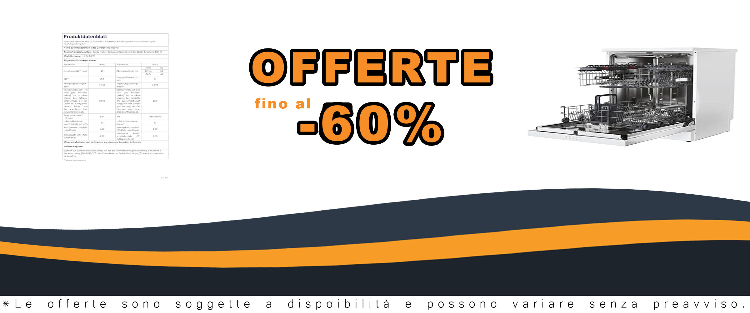 Hoover H-DISH 300 HF 3E7L0W, lavastoviglie autoportante, capacità 13 coperti, Wi-Fi integrato