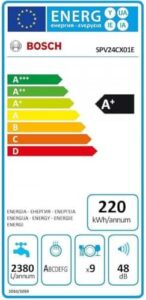 Bosch Serie 2 SPV24CX01E lavastoviglie a scomparsa totale con capacità di 9 coperti, design elegante e classe energetica A+.
