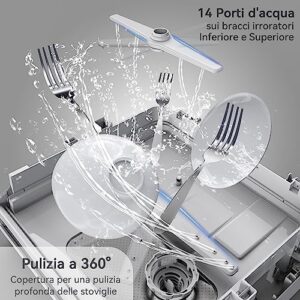 Lavastoviglie portatile Hermitlux bianca, compatta e funzionale, ideale per cucina, ufficio e campeggio, con 6 programmi di lavaggio.