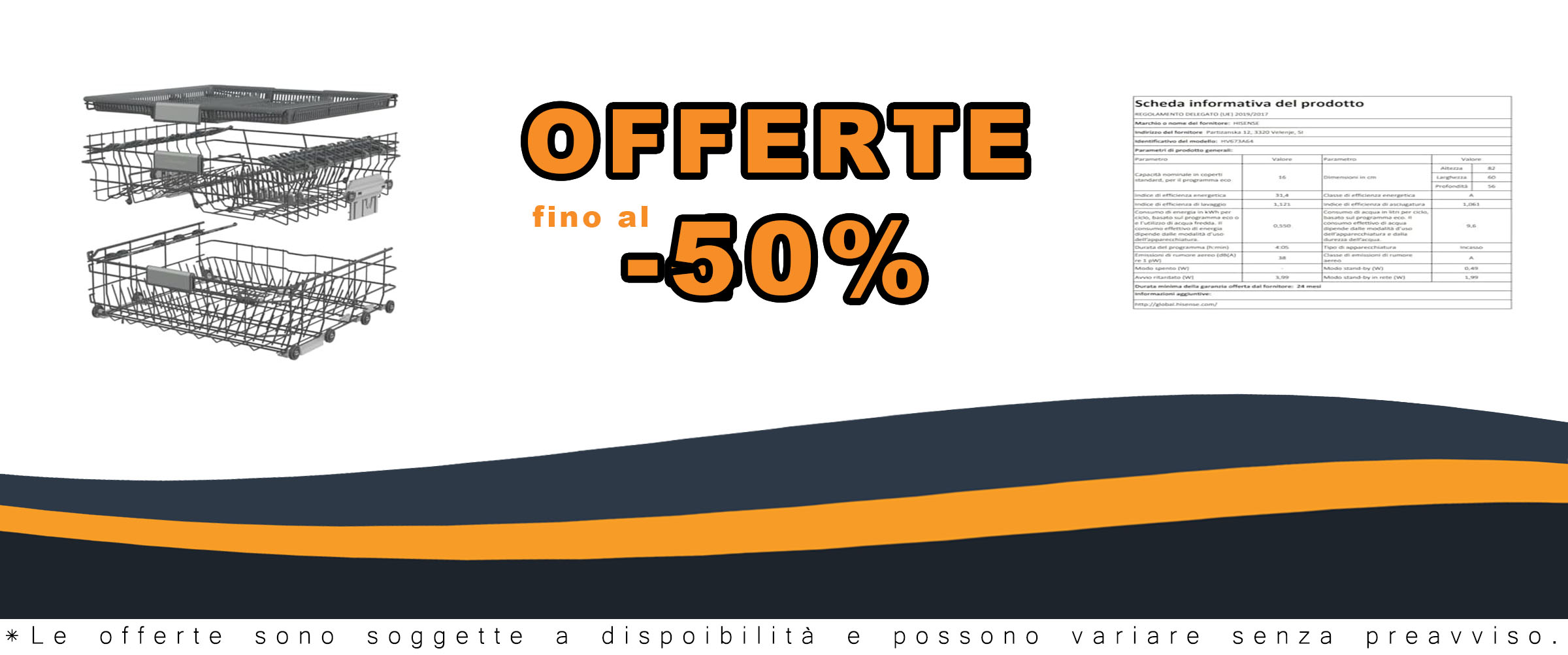 Lavastoviglie Hisense HV673A64 con capacità di 16 coperti, motore inverter silenzioso e Wi-Fi integrato