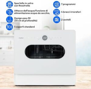 Lavastoviglie da tavolo MEDION Mini Dishwasher DWT51 con pannello di controllo a sfioramento e 7 programmi di pulizia