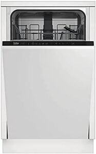 Lavastoviglie Beko DIS28023 da incasso, compatta con 10 coperti, in nero e bianco, perfetta per spazi ridotti e prestazioni eccellenti