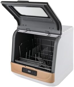 Mini lavastoviglie portatile, ideale per piccole cucine e fino a 6 set di stoviglie, con controllo touch intuitivo.