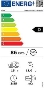 Lavastoviglie AEG FFB63700PM, modello a libera installazione, 60 cm, inox antimpronta, con sistema Proclean per una pulizia efficiente.