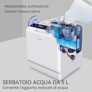 Hermitlux lavastoviglie compatta ideale per ufficio, campeggio e cucina, con 6 programmi e controllo touch