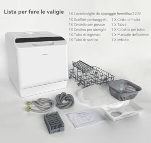Hermitlux lavastoviglie compatta ideale per ufficio, campeggio e cucina, con 6 programmi e controllo touch