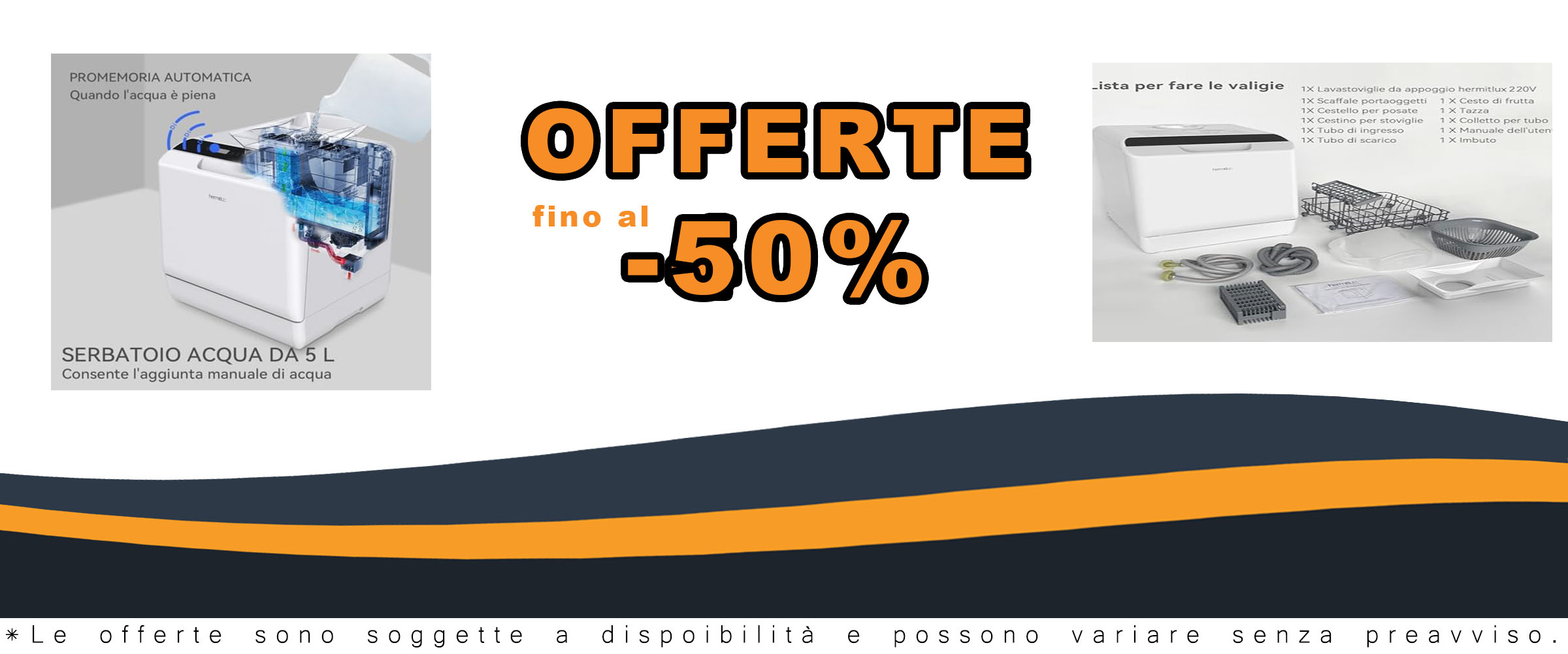 Hermitlux lavastoviglie compatta ideale per ufficio, campeggio e cucina, con 6 programmi e controllo touch