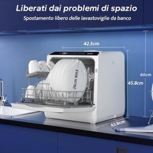 AIRMSEN Mini Lavastoviglie da Tavolo, compatta e versatile, ideale per piccole cucine e appartamenti, con display LED e 5+1 programmi di lavaggio.