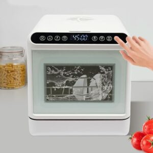 Lavastoviglie da tavolo portatile compatta, ideale per famiglie da 4 a 6 persone, che offre pulizia e asciugatura perfetta.