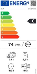 Lavastoviglie NEFF S257EAX39E XXL completamente integrata, con Home Connect, Time Light e 8 programmi di lavaggio.