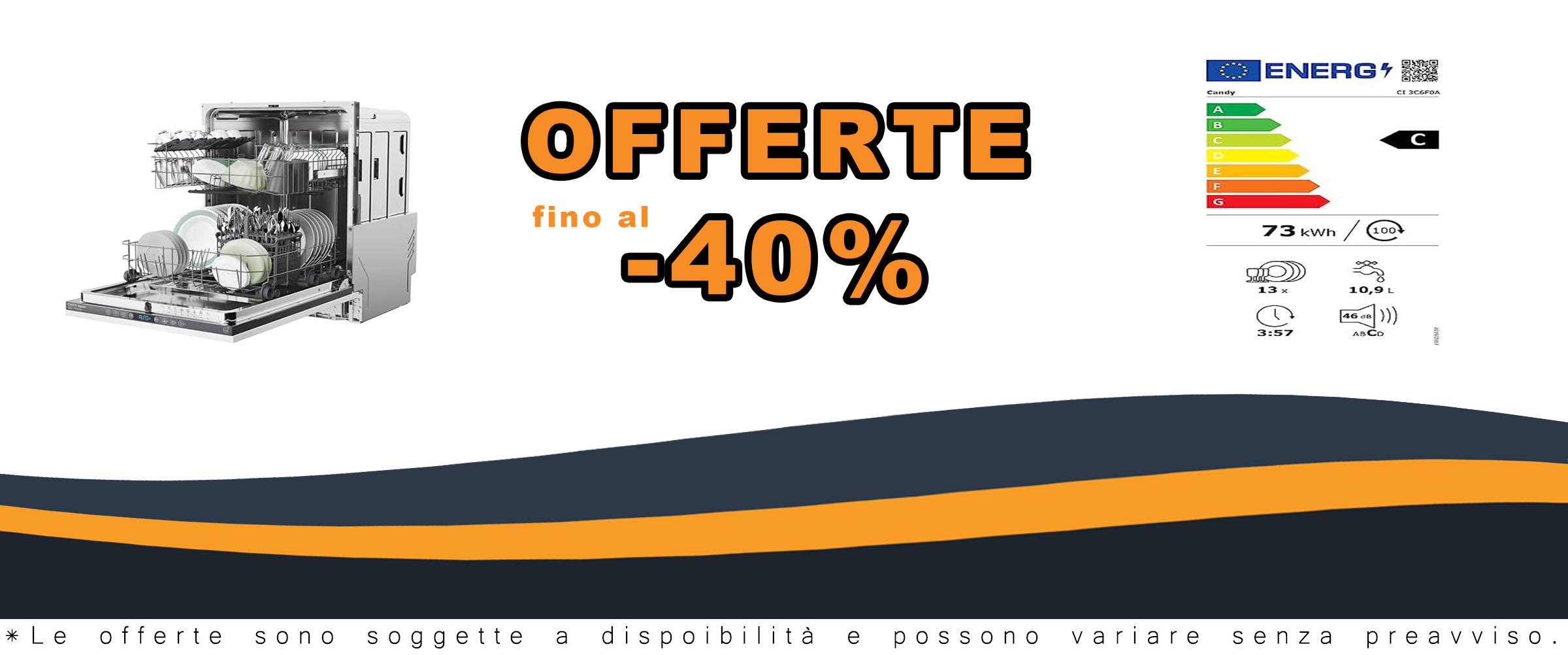 Lavastoviglie Candy Rapidò CI 3C6F0A integrabile con Wi-Fi e 13 servizi, perfetta per famiglie moderne.