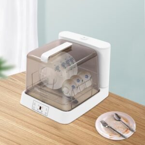 Lavastoviglie da tavolo compatta con serbatoio da 6L, ideale per spazi ridotti, con modalità di pulizia versatile e asciugatura automatica.