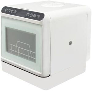 WOQLIBE Mini lavastoviglie da tavolo con luce LED, ripiano scorrevole e alta temperatura dell'acqua ideale per piccoli spazi