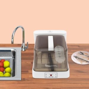 Lavastoviglie portatile con controllo touch e serbatoio dell'acqua, ideale per appartamenti, camper e piccole cucine.