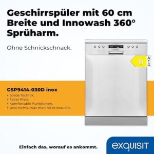 Lavastoviglie Exquisit GSP9414-030D inox con 14 coperti, dal design elegante in inox, ideale per famiglie numerose
