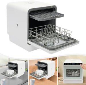 Lavastoviglie da tavolo Mini portatile compatta 6L, ideale per appartamenti e campeggi, con controllo touch e serbatoio acqua integrato.