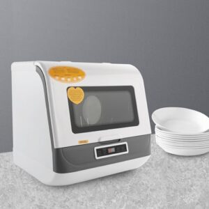 Mini lavastoviglie 800W bianca, perfetta per piccoli appartamenti e dormitori, con funzione di asciugatura per piatti perfetti.