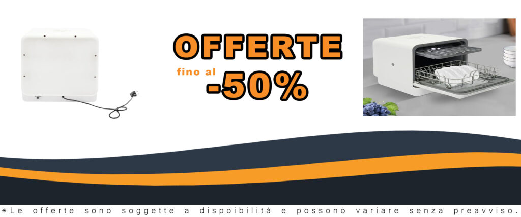 Lavastoviglie da tavolo 1100 W con serbatoio d'acqua da 6 litri, asciugatura ad aria calda e quattro modalità di lavaggio.