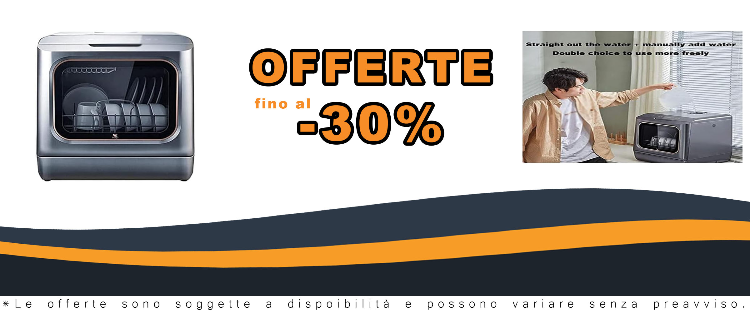 Lavastoviglie da tavola compatta con design elegante, perfetta per spazi ridotti e 7 coperti, con pulsante a 360 gradi per un controllo facile.