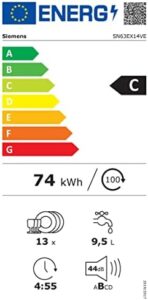 Siemens iQ300 SN63EX14VE lavastoviglie a scomparsa totale da 13 coperti, classe energetica C, silenziosa e adatta per famiglie numerose.