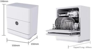 Lavastoviglie da tavolo, compatta e automatica, perfetta per piccoli appartamenti e camper, con capacità di 5 set di posate.