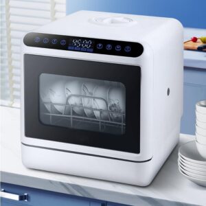 MhWrughts Lavastoviglie Portatile con 6 programmi, design compatto e serbatoio dell'acqua integrato da 5 litri.