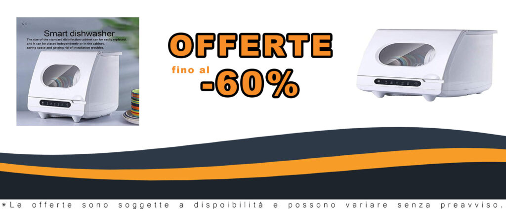 Lavastoviglie portatile automatica senza impianto idraulico con interno in acciaio inox e cestello per 6 coperti, perfetta per appartamenti e uffici.