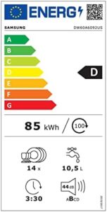 Immagine della lavastoviglie Samsung DW60A6092US/ET, modello sottopiano con 7 programmi e tecnologia AquaStop