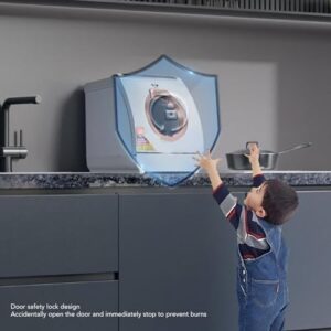 Lavastoviglie compatta da appoggio QLK T03 con finestra panoramica e serratura di sicurezza, ideale per uffici e spazi ridotti.