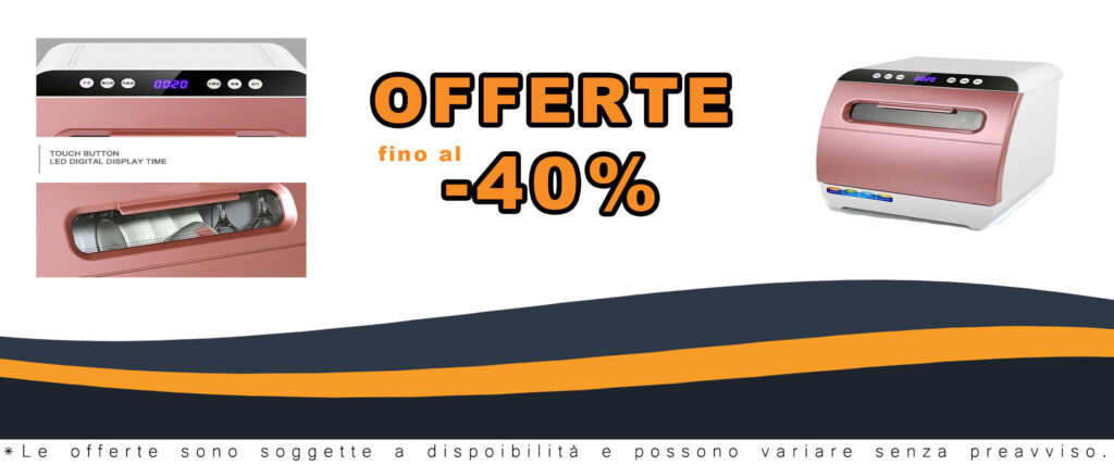 Lavastoviglie indipendente automatica con bracci irroratori a 360° e funzione di asciugatura rapida all'aria.
