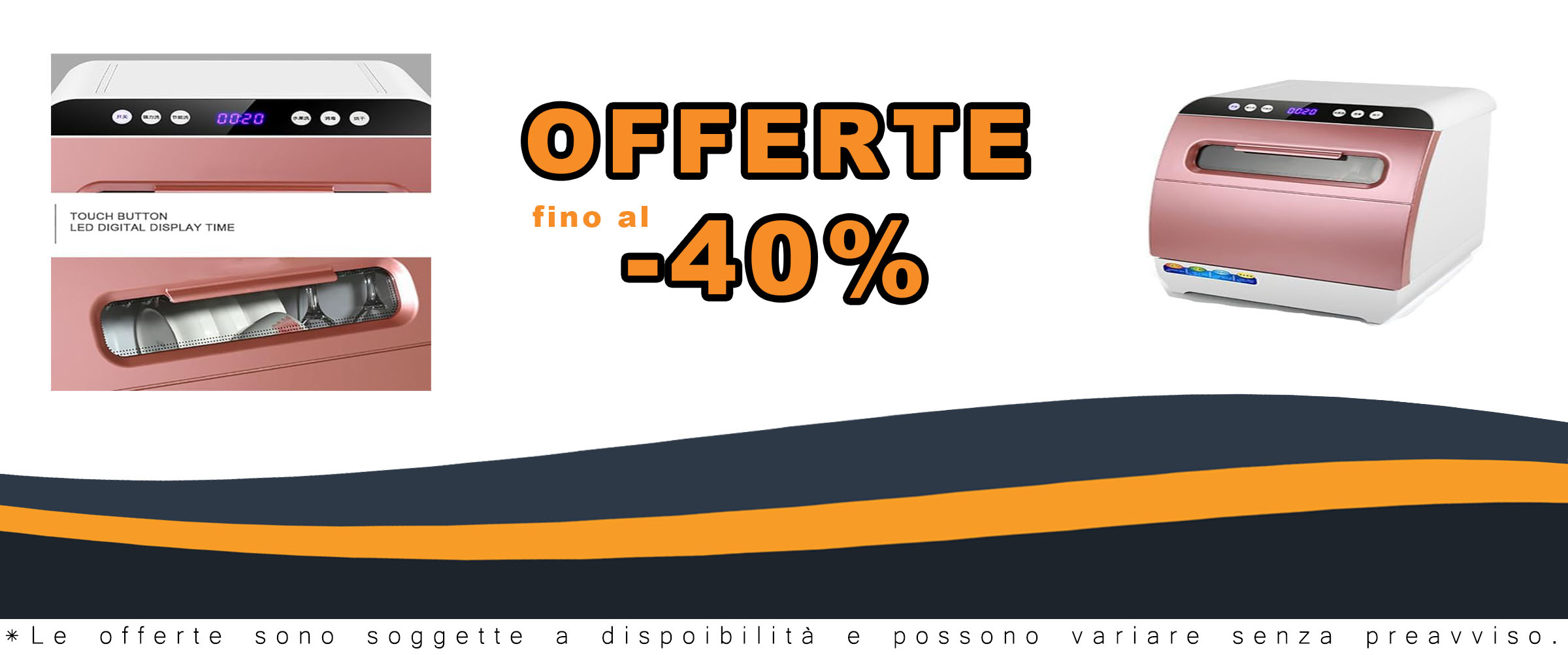 Lavastoviglie indipendente automatica con bracci irroratori a 360° e funzione di asciugatura rapida all'aria.