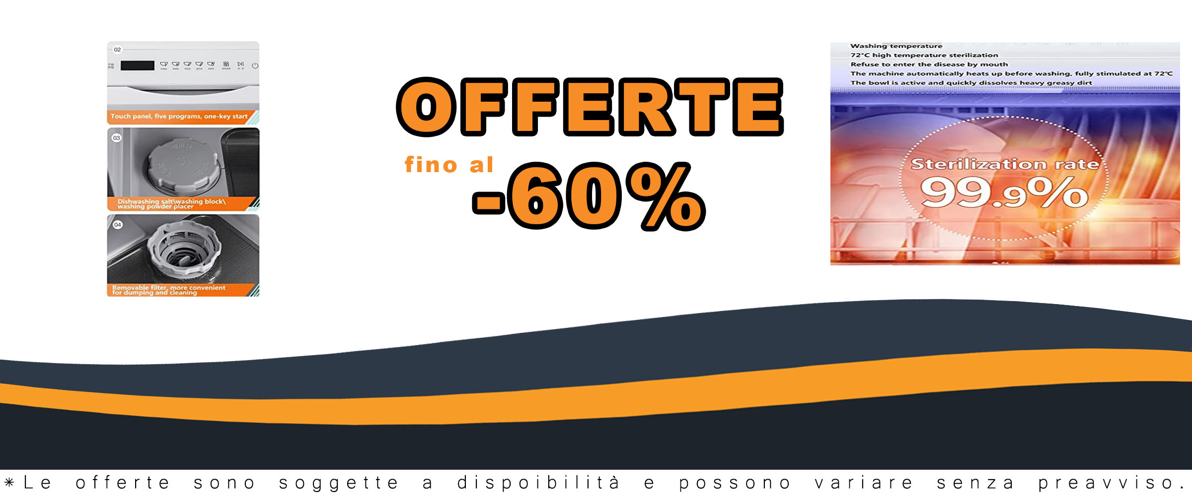 Lavastoviglie da tavolo compatta con 6 postazioni rack, controllo touch e display LED per un lavaggio efficiente