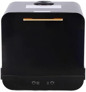 Mini lavastoviglie portatile con asciugatura automatica, perfetta per appartamenti e spazi ridotti.