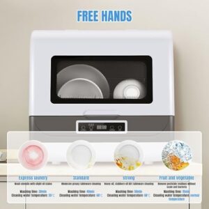 Mini lavastoviglie portatile con controllo touch, display LED e serbatoio integrato per l'uso in appartamenti e campeggio.