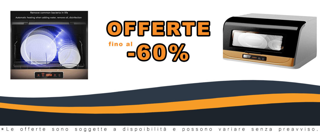 Mini lavastoviglie portatile con spray rotante a 360°, ideale per spazi ridotti e dotata di interno in acciaio inox.