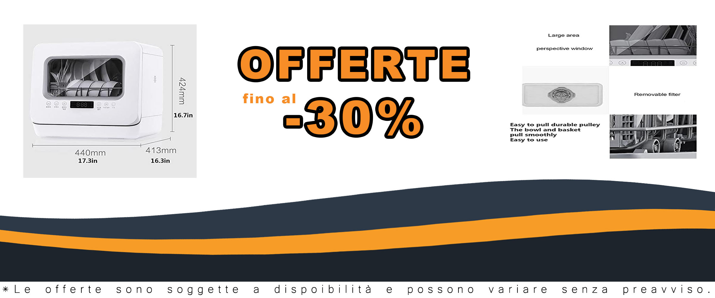 Lavastoviglie da tavolo compatta con display LED, ideale per lavare frutta e verdura a 72°C e garantire uno stoccaggio antibatterico.