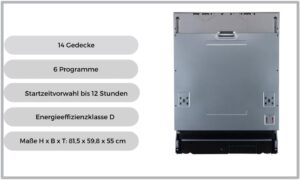 Lavastoviglie Wolkenstein WGSP14-6DFI, 60 cm, 14 coperti, display LED, Aqua Stop
